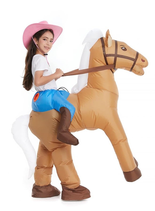 HSCTEK Inflatable Horse Costume Kids Girls Boys, Blow Up Ride On Horse Cosplay Toddler Child, Inflatable Cowboy Cowgirl Halloween Costume Children Brown - Image 2